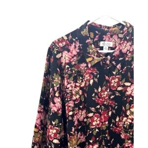 D&Co Womens 3X Top Black Floral Button Down Blouse Layers Dark Romantic Cottage